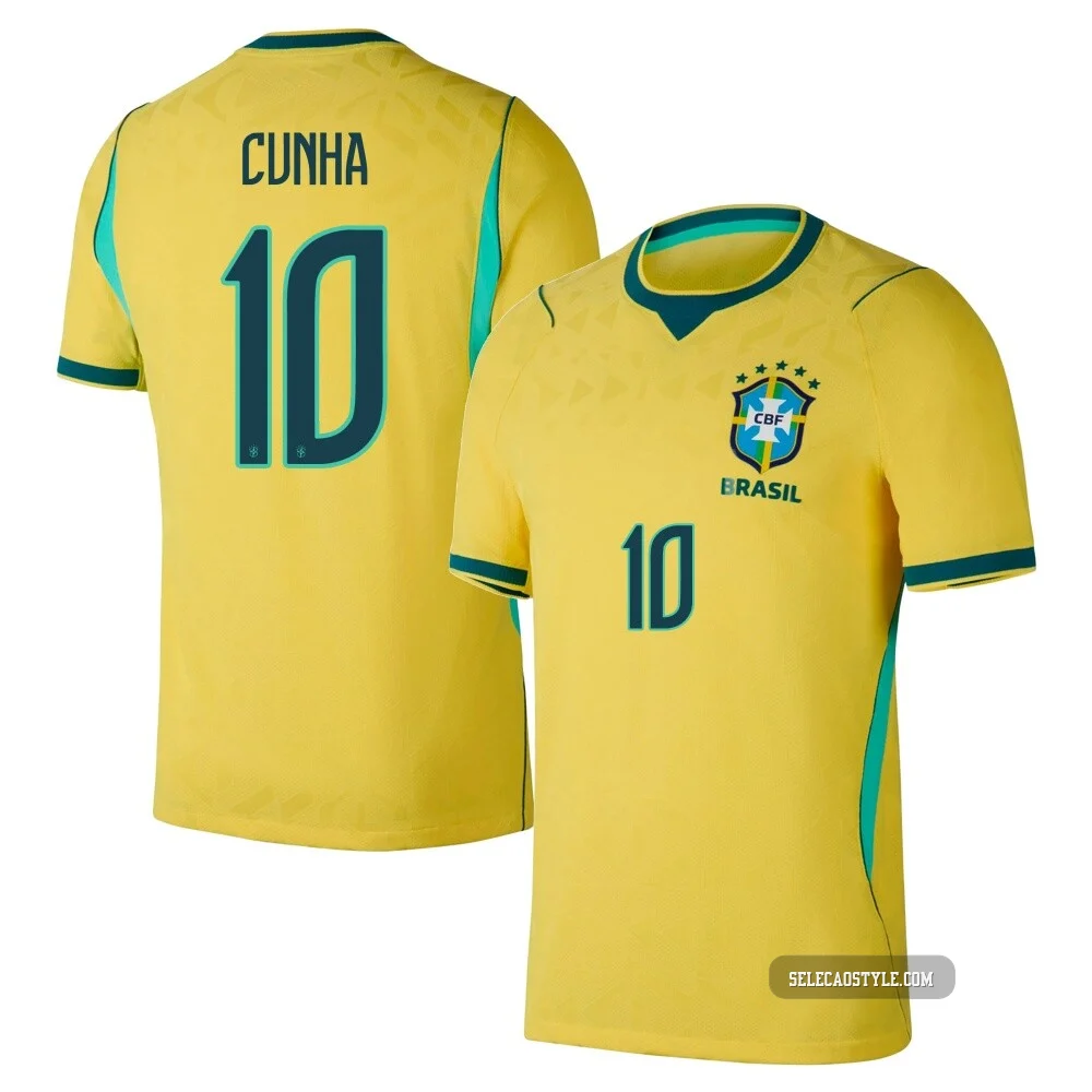 Matheus Cunha ＃10 Brazil National Team Replica Yellow Youth 2026